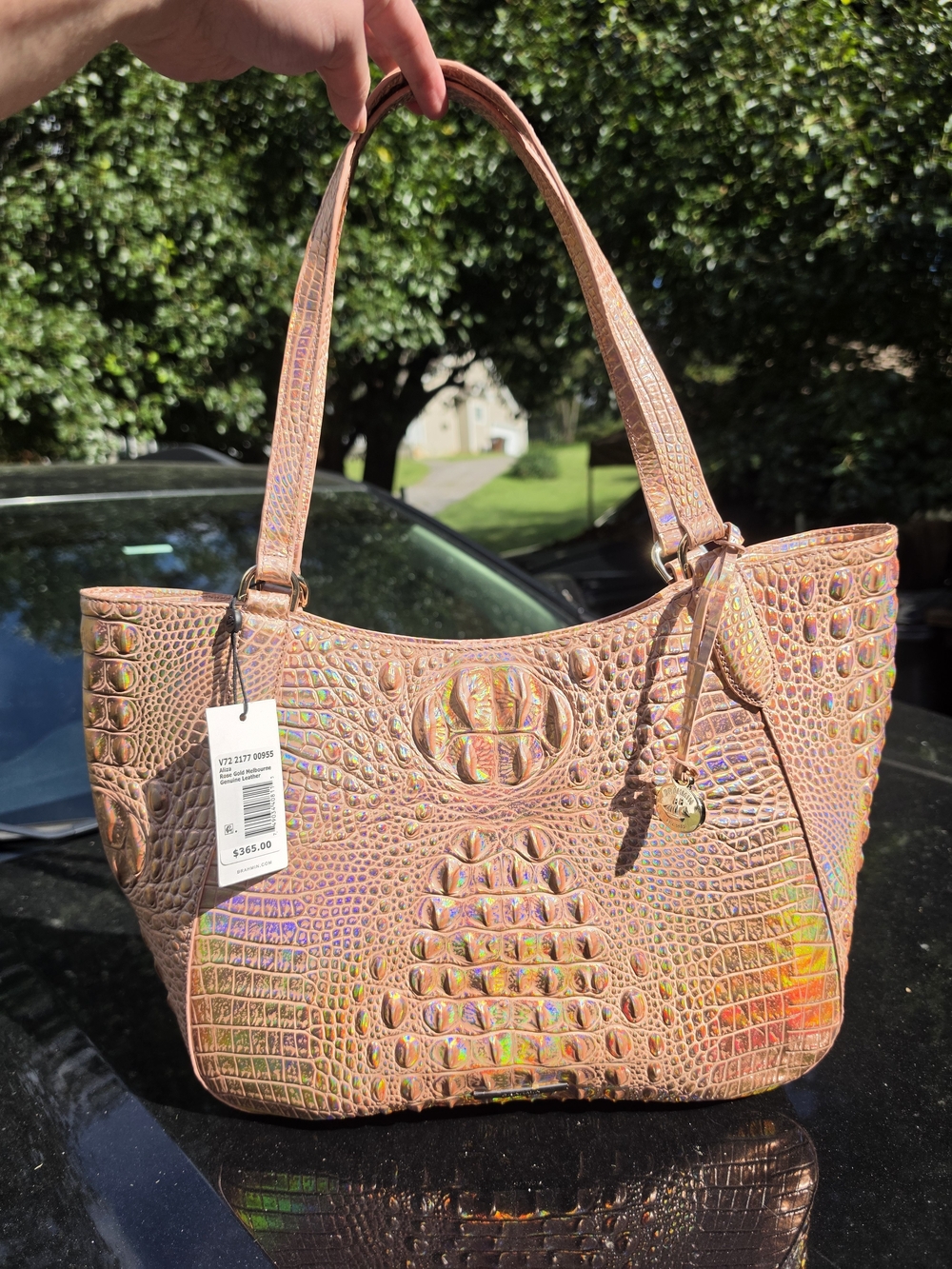 Iridescent Croc-Embossed Tote Bag - Pink